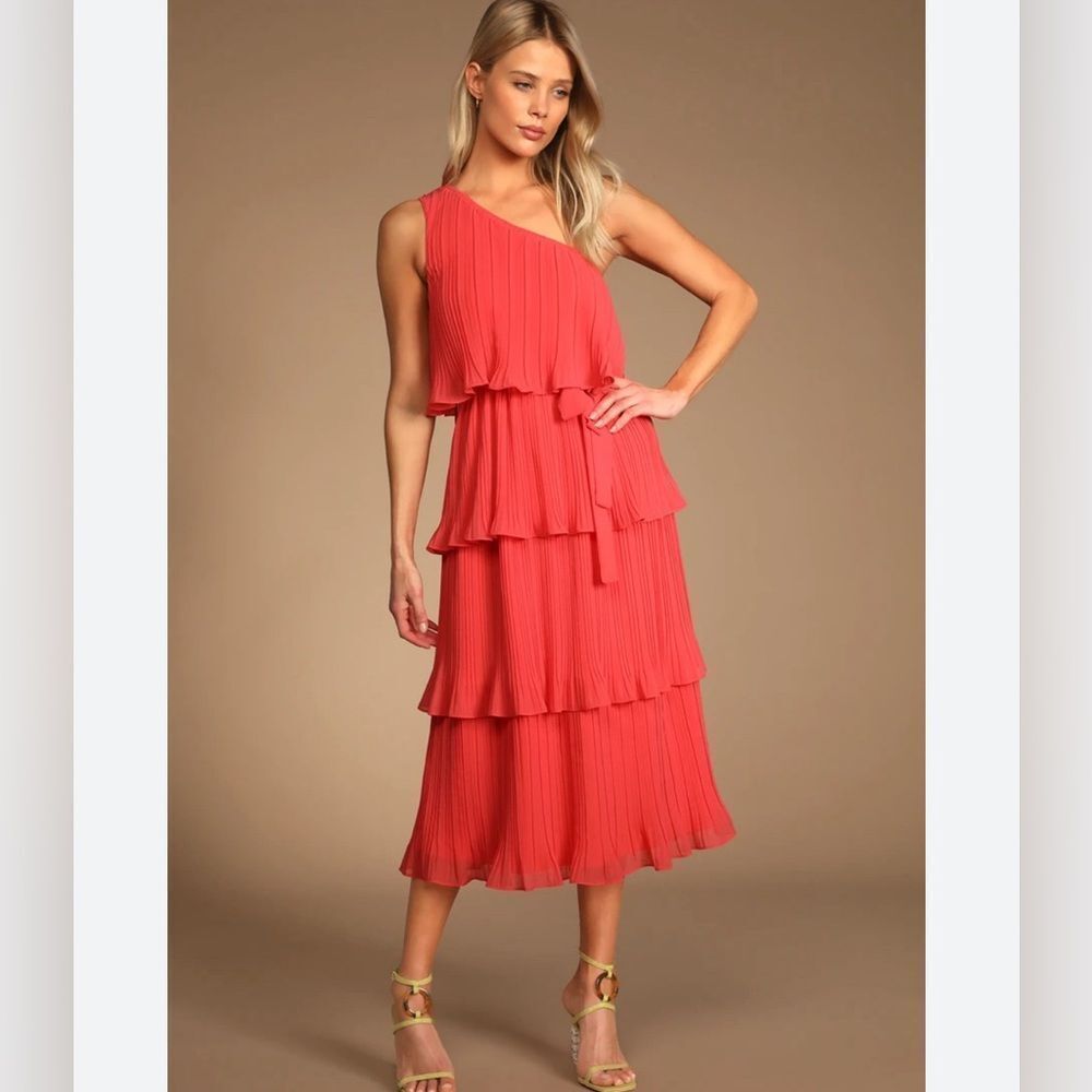 Lulu's Coral One Shoulder Dress